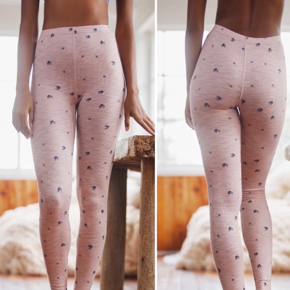 NEW Anthropologie Medium Large M/L Waffle Leggings Thermal Floral Pink Pants - Picture 15 of 15